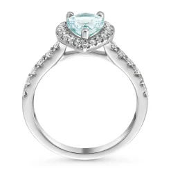 Beaverbrooks Platinum Diamond Aquamarine Halo Engagement Ring