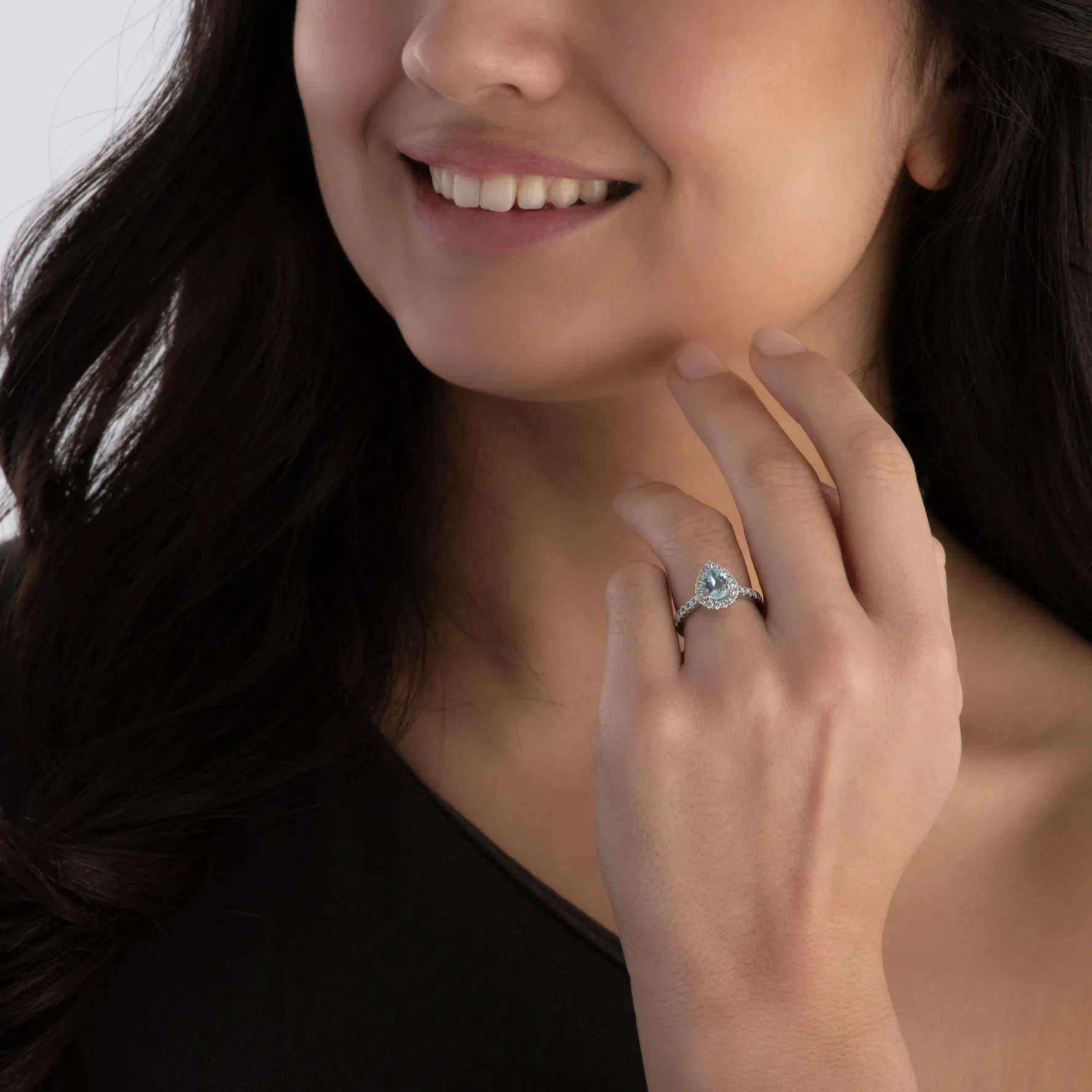 Beaverbrooks Platinum Diamond Aquamarine Halo Engagement Ring