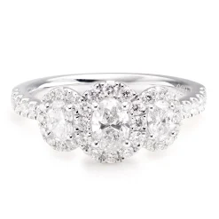 Beaverbrooks Platinum Diamond Three Stone Halo Ring