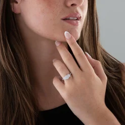 Beaverbrooks Platinum Diamond Three Stone Halo Ring