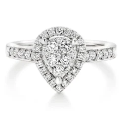 Beaverbrooks Platinum Diamond Pear Shaped Cluster Halo Ring