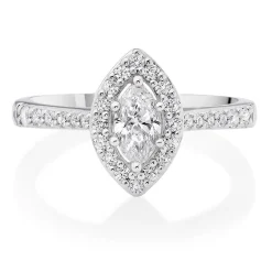 Beaverbrooks Platinum Diamond Marquise Cut Halo Ring