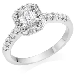 Beaverbrooks Platinum Emerald Cut Halo Diamond Ring