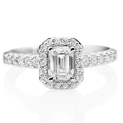 Beaverbrooks Platinum Emerald Cut Halo Diamond Ring