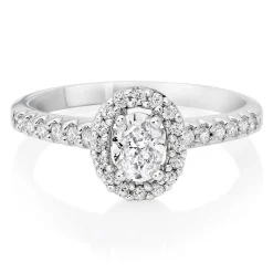 Beaverbrooks Platinum Oval Cut Diamond Halo Ring