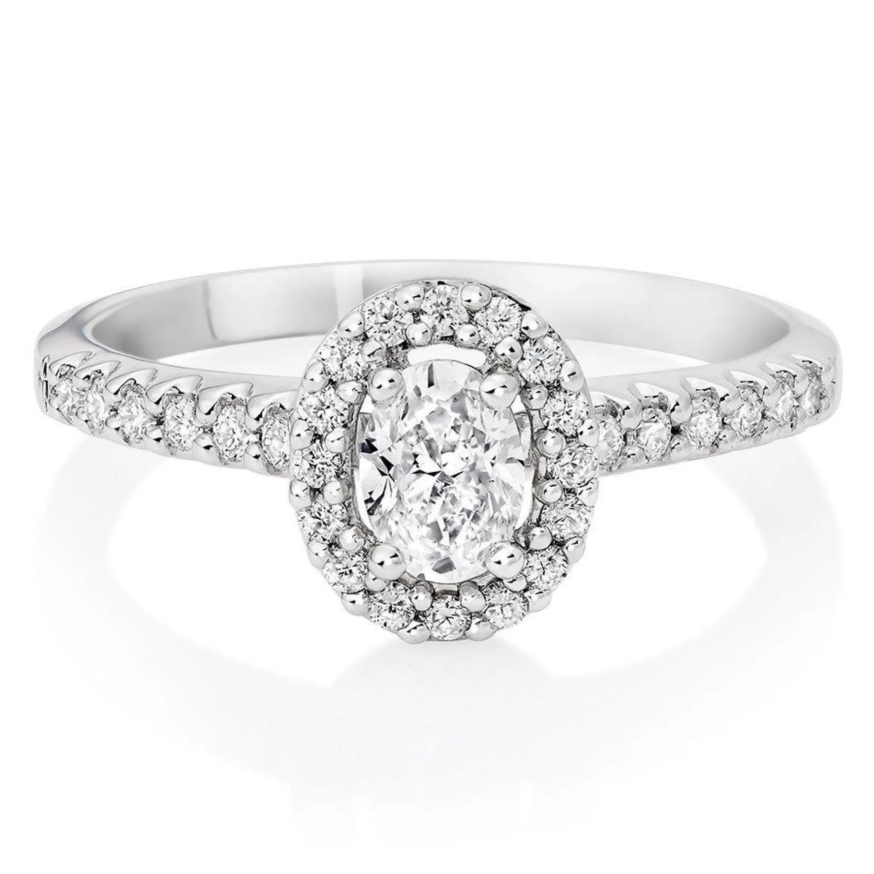 Beaverbrooks Platinum Oval Cut Diamond Halo Ring