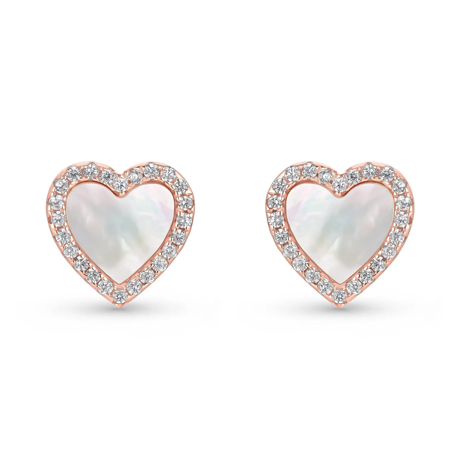 Beaverbrooks Rose Gold Plated Cubic Zirconia Mother of Pearl Heart Stud Earrings