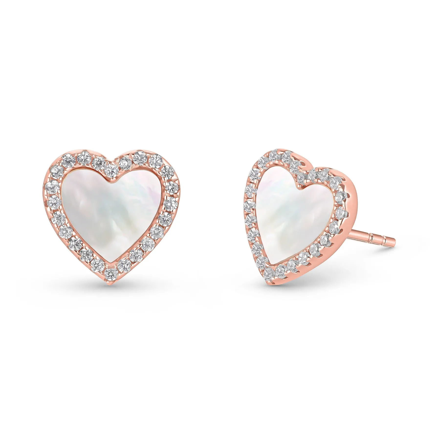 Beaverbrooks Rose Gold Plated Cubic Zirconia Mother of Pearl Heart Stud Earrings