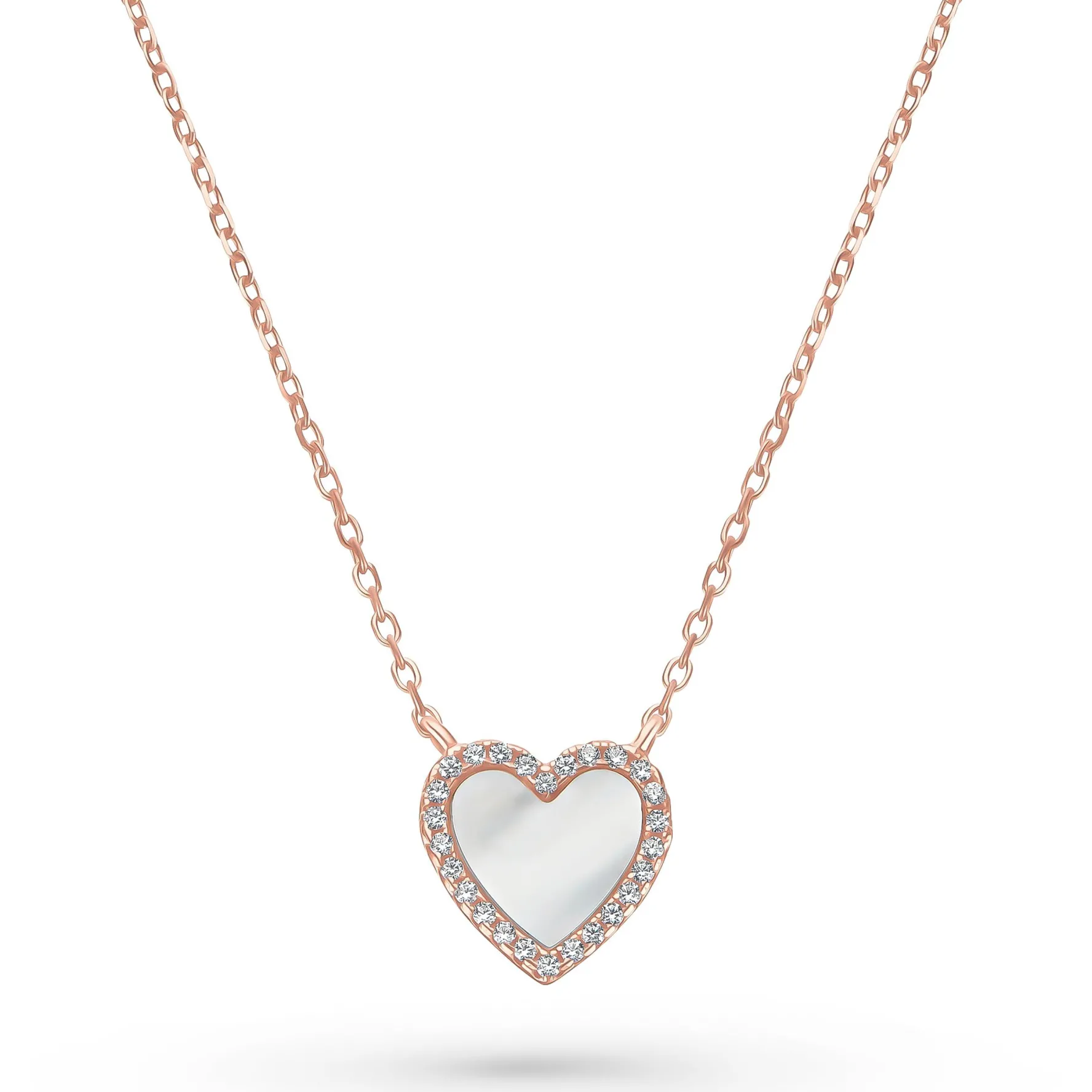 Beaverbrooks Rose Gold Plated Cubic Zirconia Mother of Pearl Heart Necklace