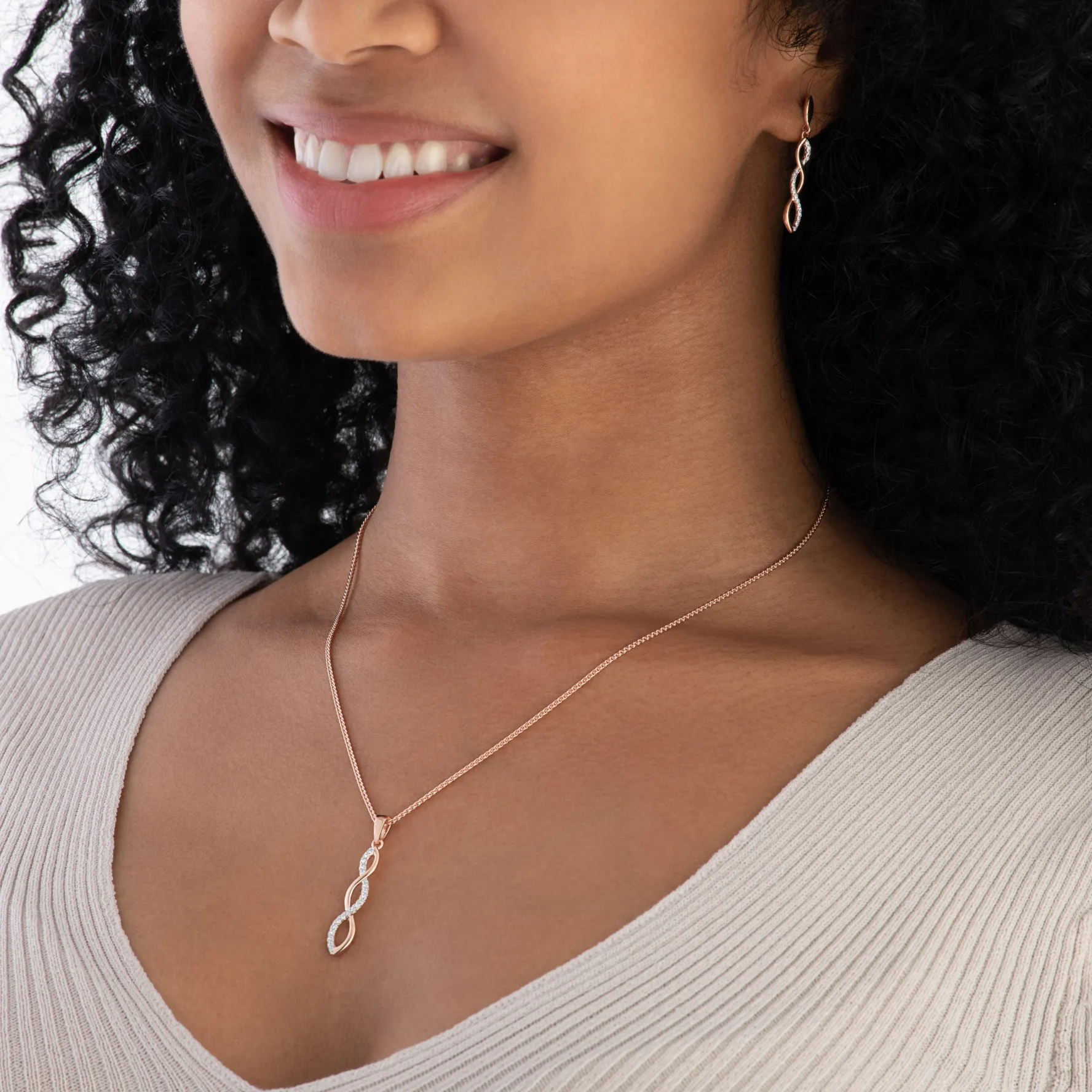 Beaverbrooks Rose Gold Plated Silver Cubic Zirconia Infinity Pendant