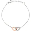 Beaverbrooks Silver and Rose Gold Plated Cubic Zirconia Double Heart Bracelet
