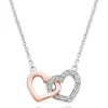 Beaverbrooks Silver and Rose Gold Plated Cubic Zirconia Double Heart Necklace