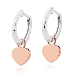 Beaverbrooks Silver and Rose Gold Plated Heart Huggie Hoop Earrings