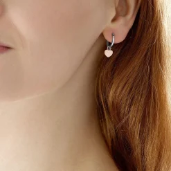 Beaverbrooks Silver and Rose Gold Plated Heart Huggie Hoop Earrings