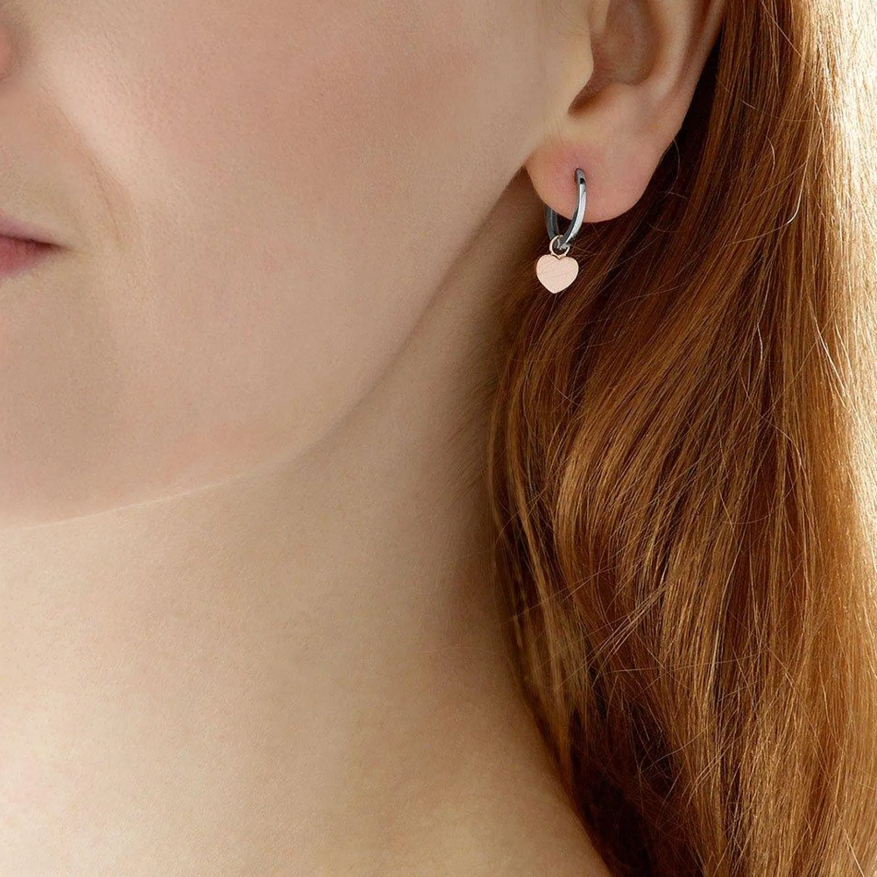 Beaverbrooks Silver and Rose Gold Plated Heart Huggie Hoop Earrings