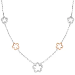Beaverbrooks Silver and Rose Gold Plated Cubic Zirconia Flower Necklace