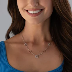 Beaverbrooks Silver and Rose Gold Plated Cubic Zirconia Flower Necklace