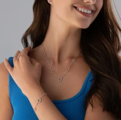 Beaverbrooks Silver and Rose Gold Plated Cubic Zirconia Flower Necklace