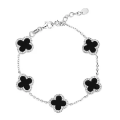 Beaverbrooks Silver Black Onyx Clover Men’s Bracelet
