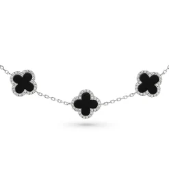 Beaverbrooks Silver Black Onyx Clover Men’s Bracelet