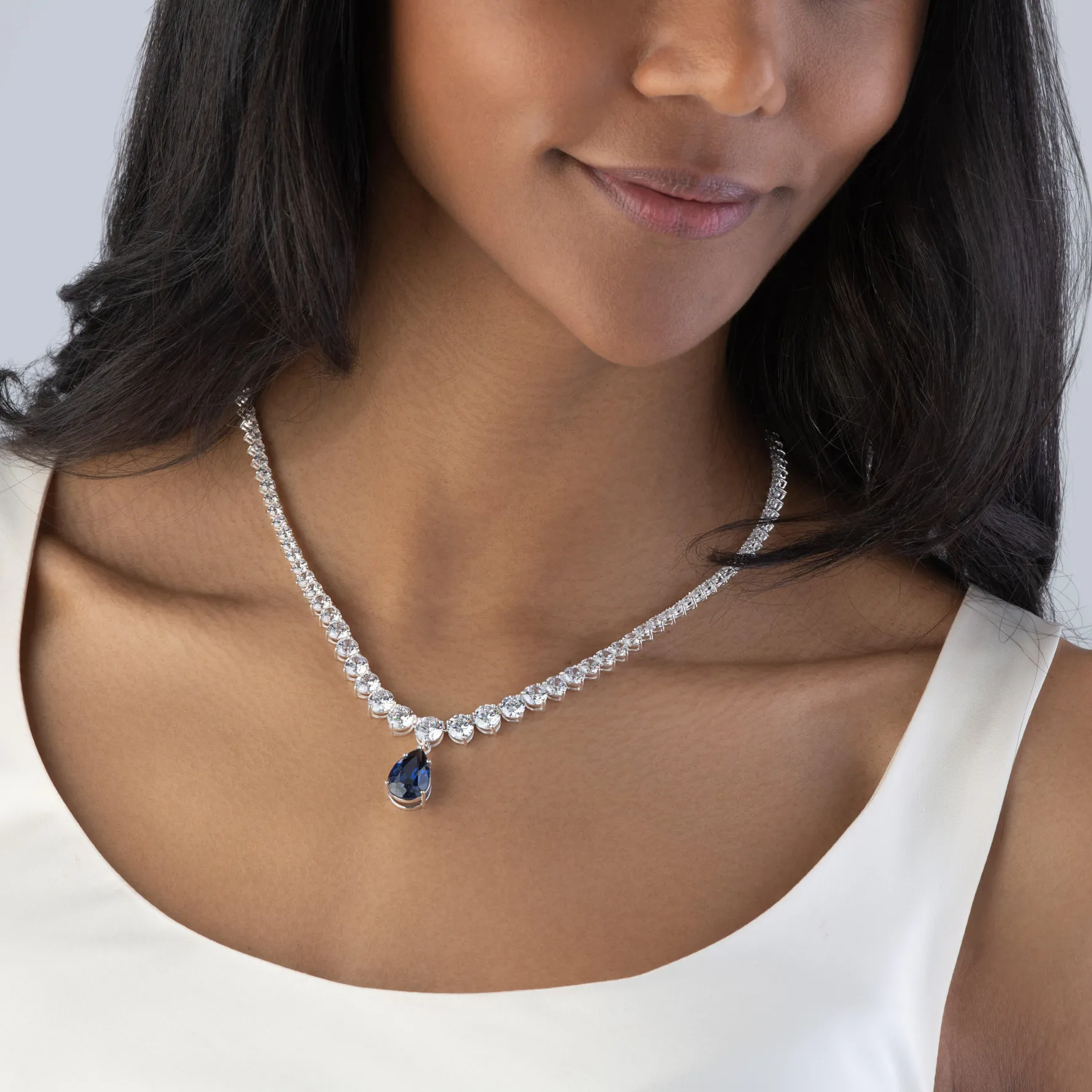 Beaverbrooks Silver Blue Cubic Zirconia Necklace