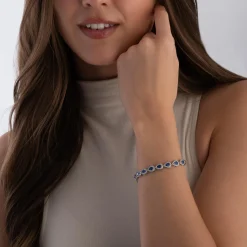 Beaverbrooks Silver Blue Cubic Zirconia Pear Halo Bracelet