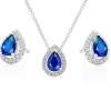 Beaverbrooks Silver Blue Cubic Zirconia Halo Pendant Set