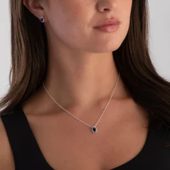 Beaverbrooks Silver Blue Cubic Zirconia Halo Pendant Set