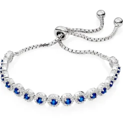 Beaverbrooks Silver Blue Cubic Zirconia Halo Slider Bracelet