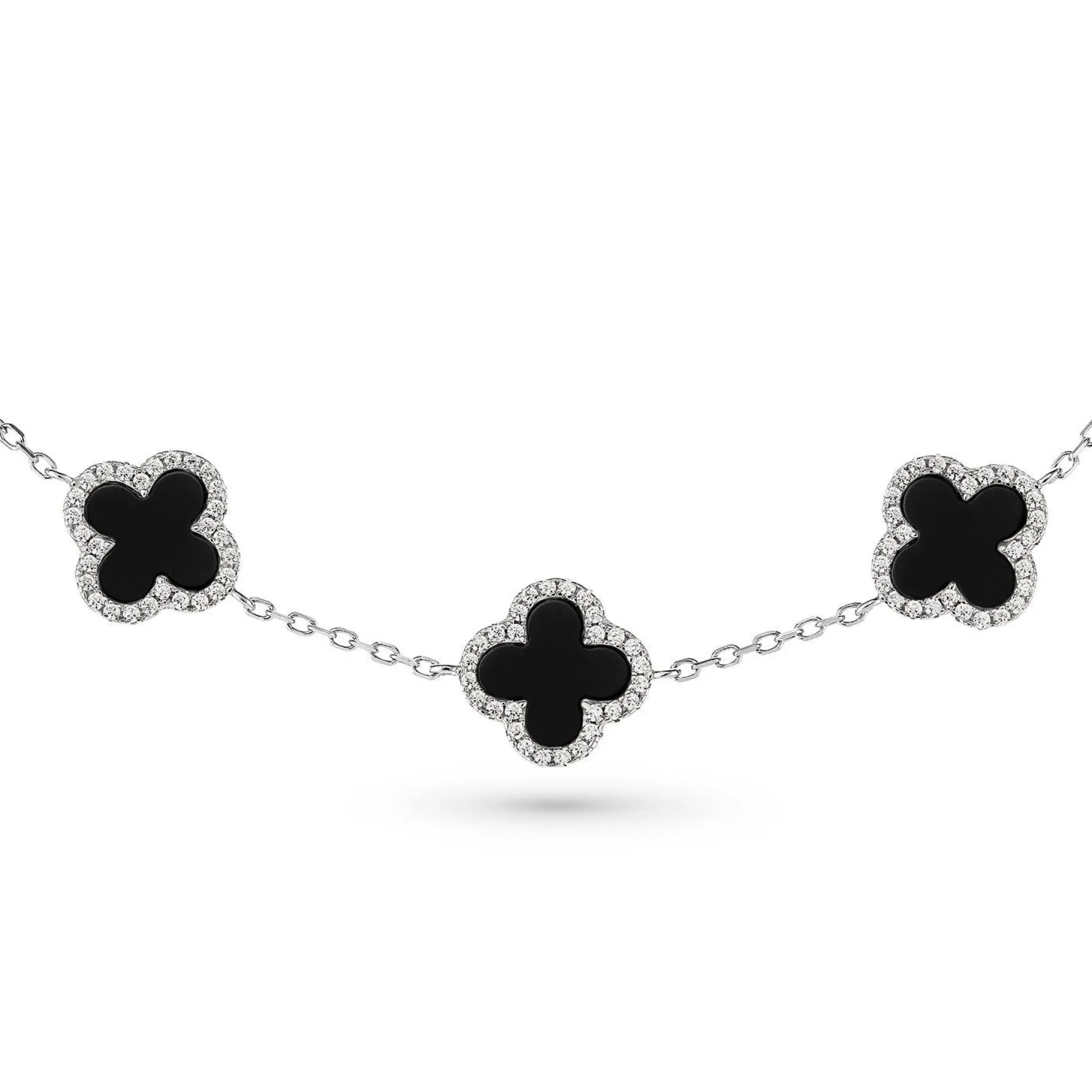 Beaverbrooks Silver Cubic Zirconia Onyx Clover Bracelet