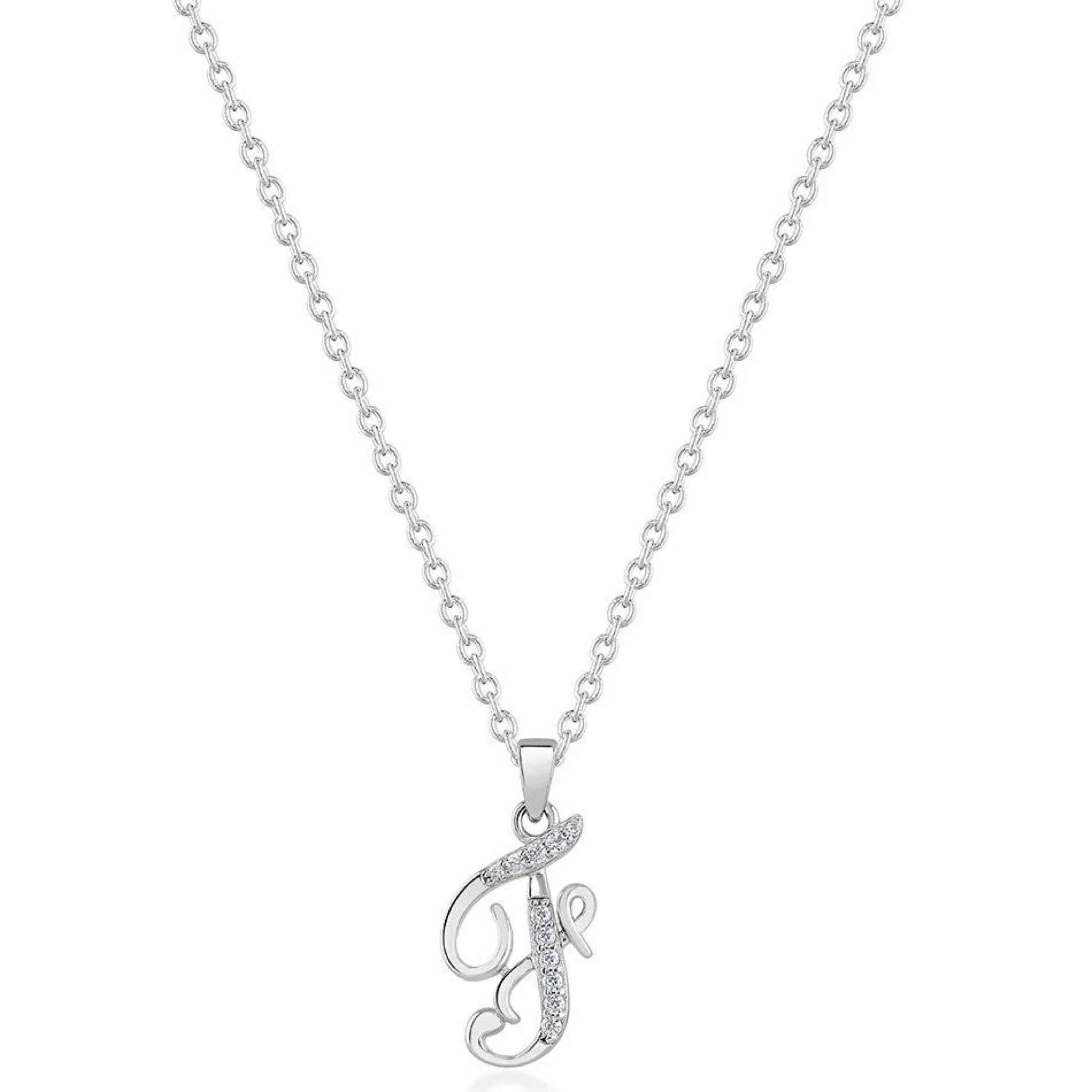 Beaverbrooks Silver Cubic Zirconia Initial F Pendant