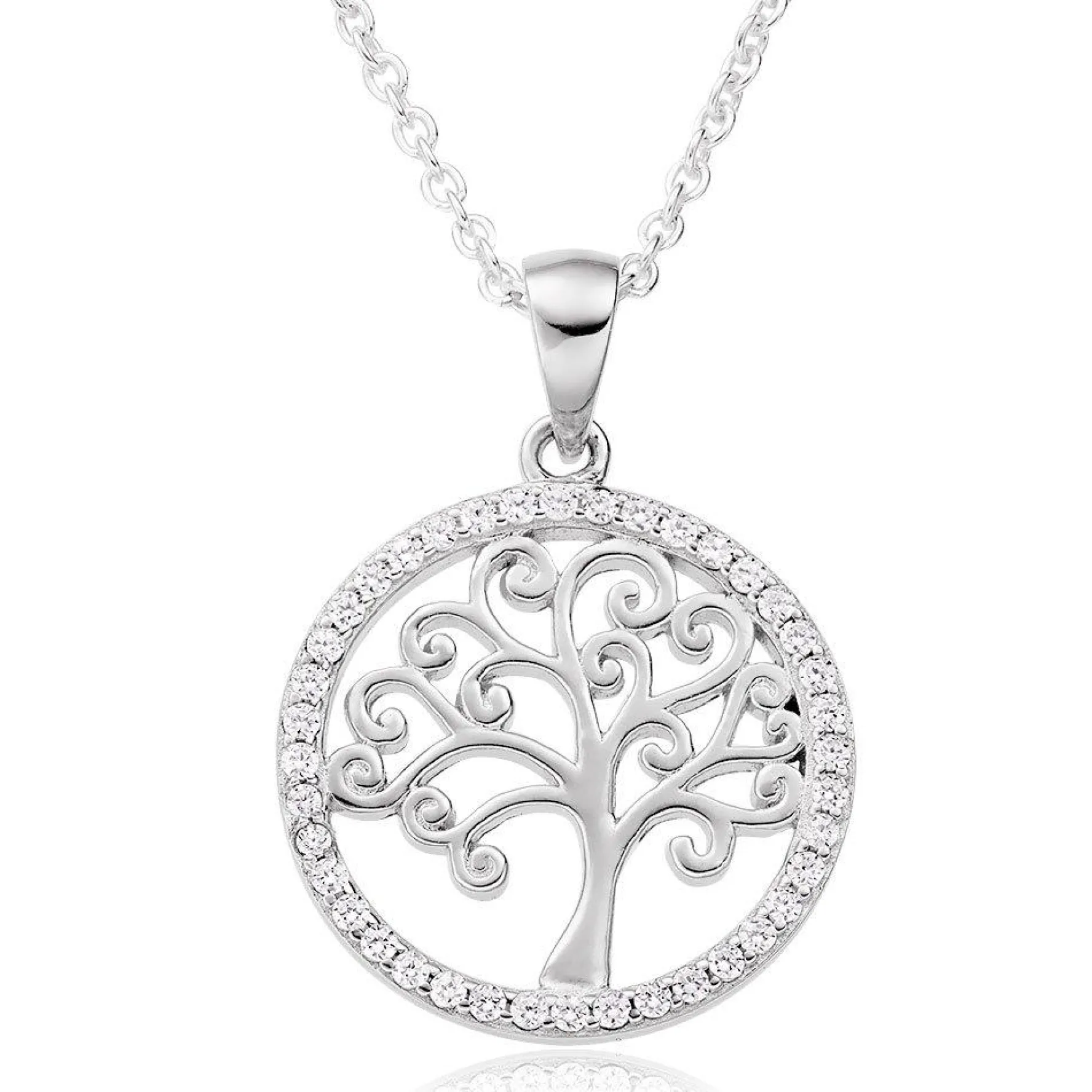 Beaverbrooks Silver Cubic Zirconia Tree Pendant