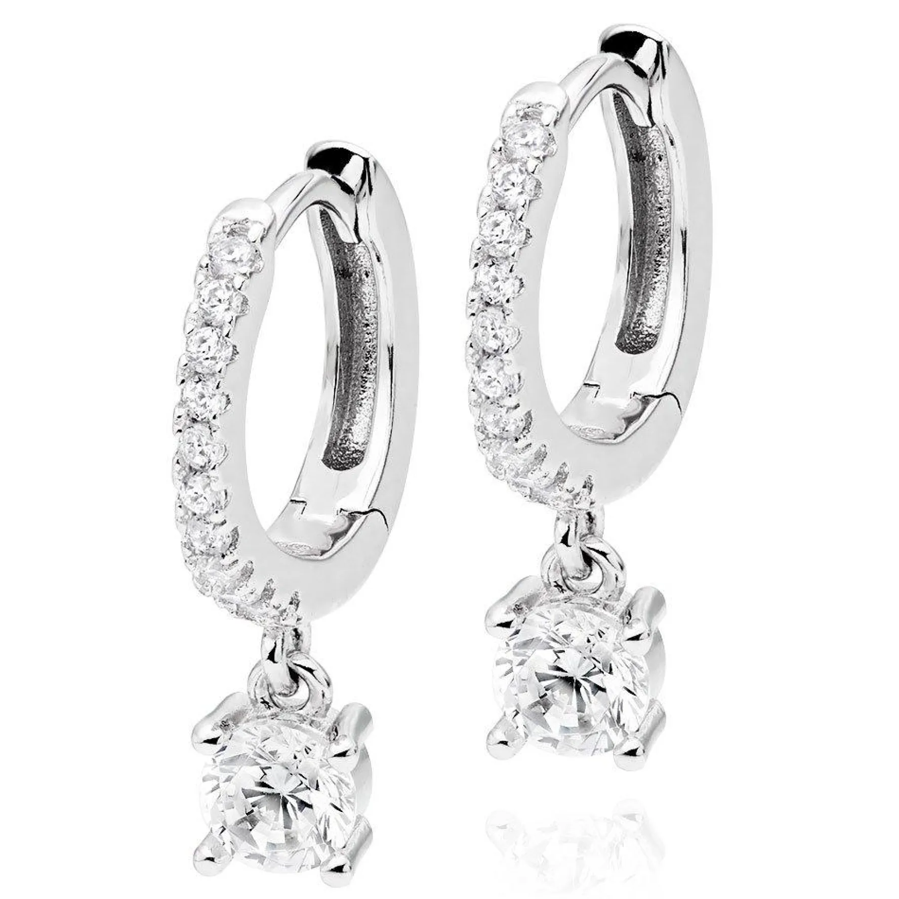 Beaverbrooks Silver Cubic Zirconia Huggie Hoop Earrings