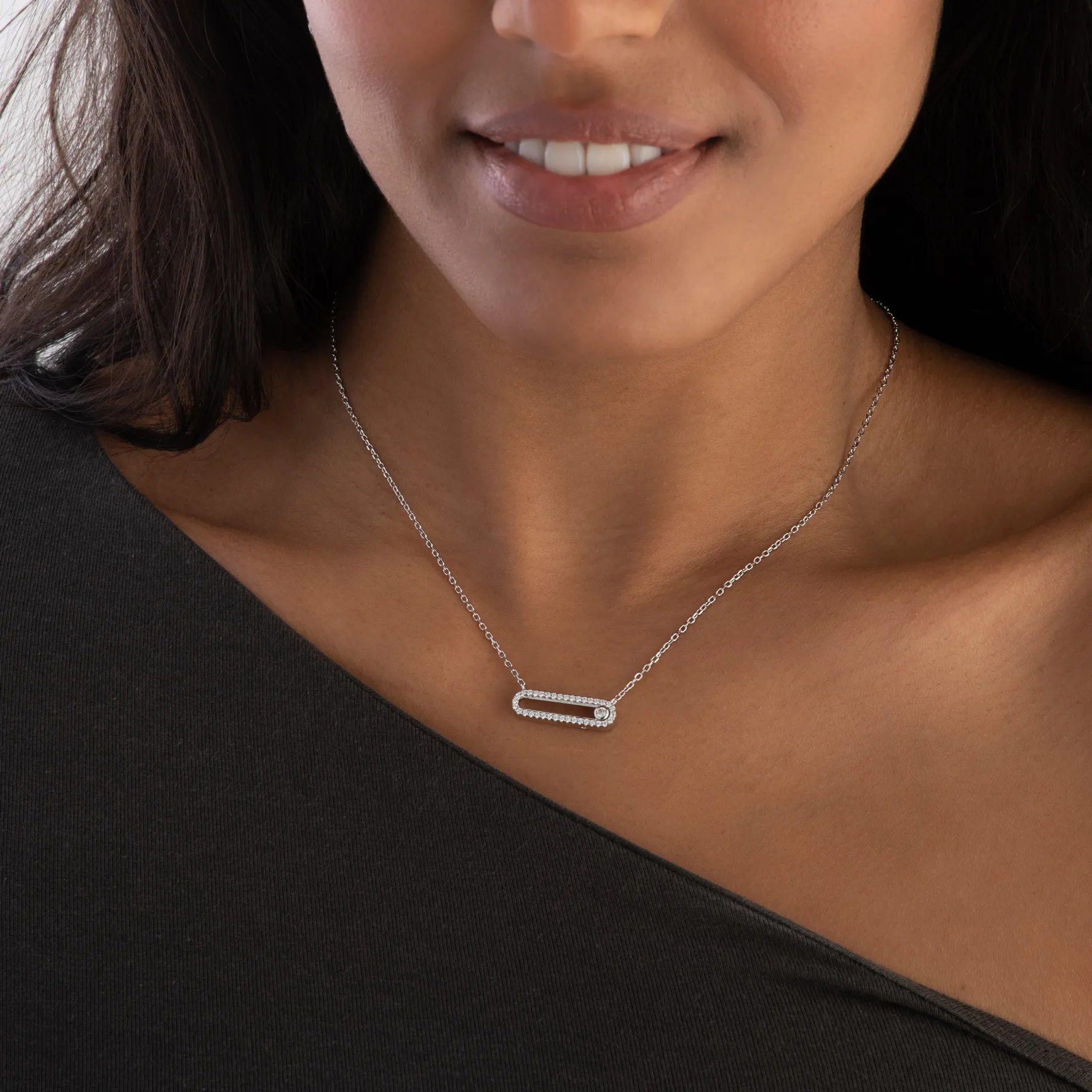 Beaverbrooks Silver Cubic Zirconia Glide Necklace