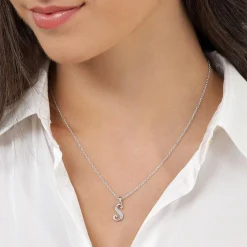 Beaverbrooks Silver Cubic Zirconia Initial S Pendant