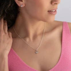 Beaverbrooks Silver Cubic Zirconia Necklace and Earrings Set