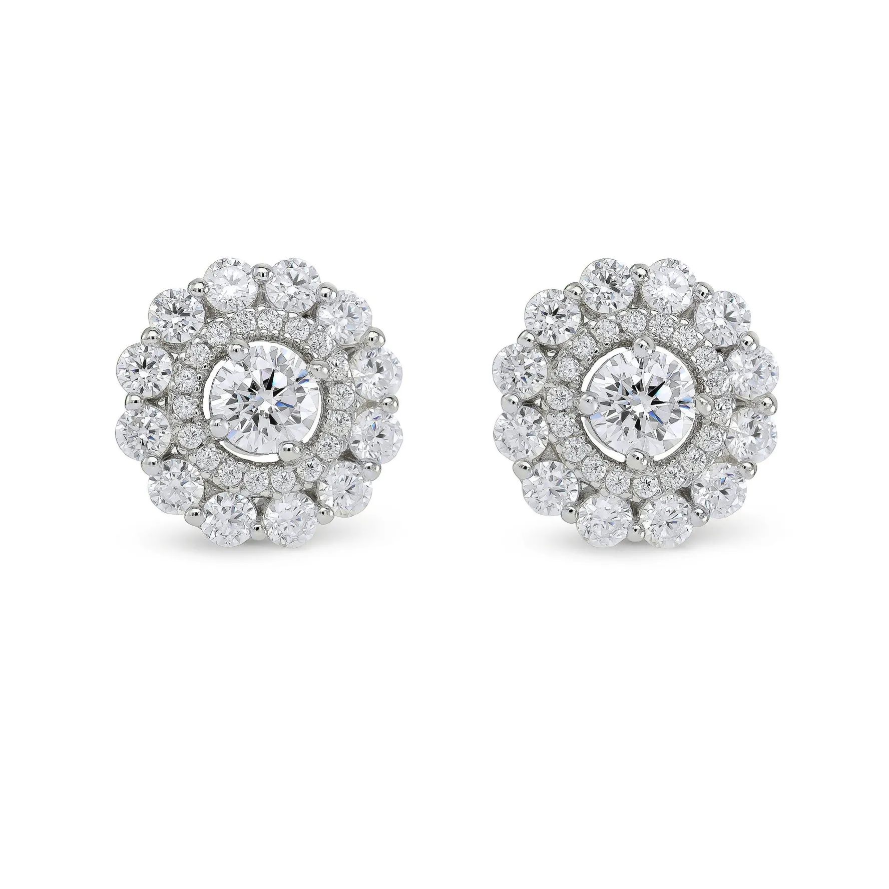 Beaverbrooks Silver Cubic Zirconia Double Halo Stud Earrings