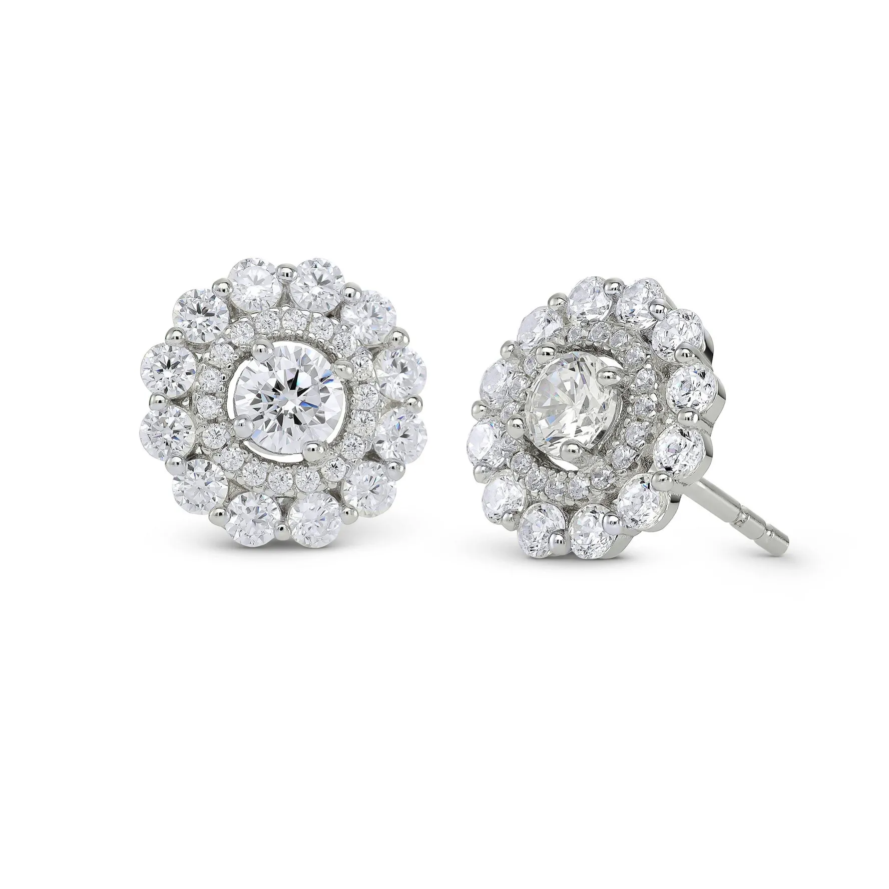 Beaverbrooks Silver Cubic Zirconia Double Halo Stud Earrings