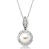 Beaverbrooks Silver Cubic Zirconia Freshwater Cultured Pearl Pendant