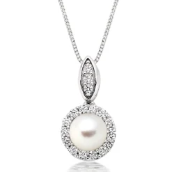 Beaverbrooks Silver Cubic Zirconia Freshwater Cultured Pearl Pendant
