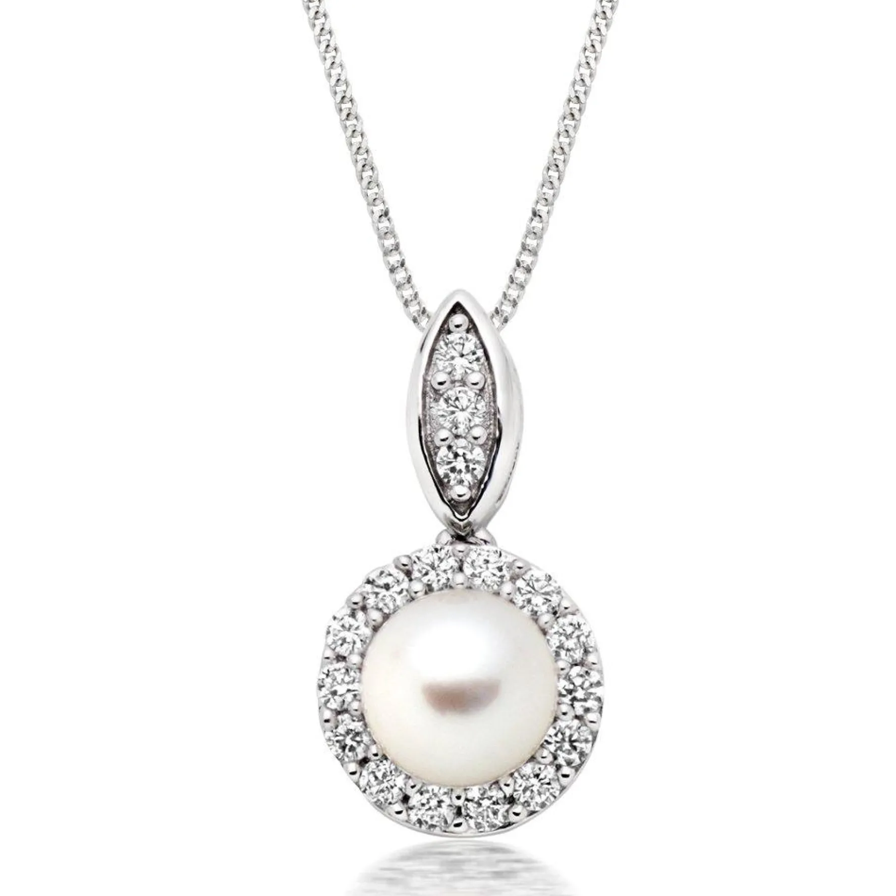 Beaverbrooks Silver Cubic Zirconia Freshwater Cultured Pearl Pendant