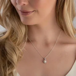 Beaverbrooks Silver Cubic Zirconia Freshwater Cultured Pearl Pendant
