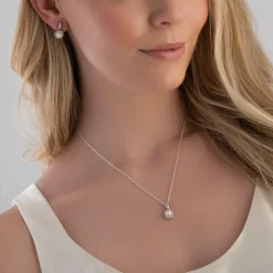 Beaverbrooks Silver Cubic Zirconia Freshwater Cultured Pearl Pendant