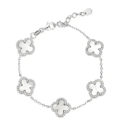 Beaverbrooks Silver Cubic Zirconia and Mother of Pearl Clover Bracelet