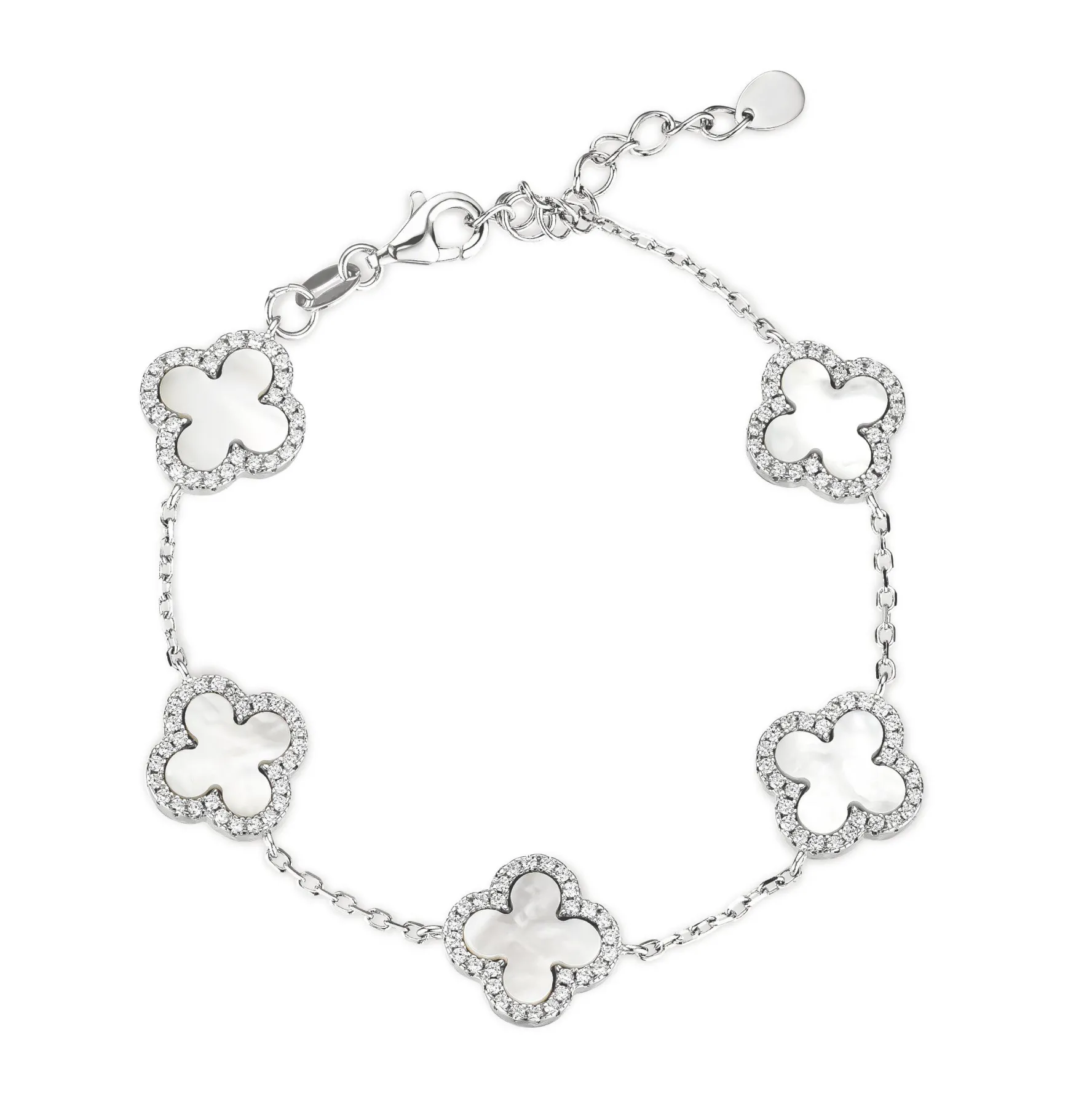 Beaverbrooks Silver Cubic Zirconia and Mother of Pearl Clover Bracelet