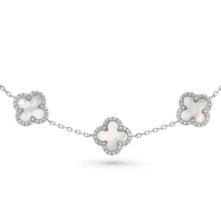 Beaverbrooks Silver Cubic Zirconia and Mother of Pearl Clover Bracelet