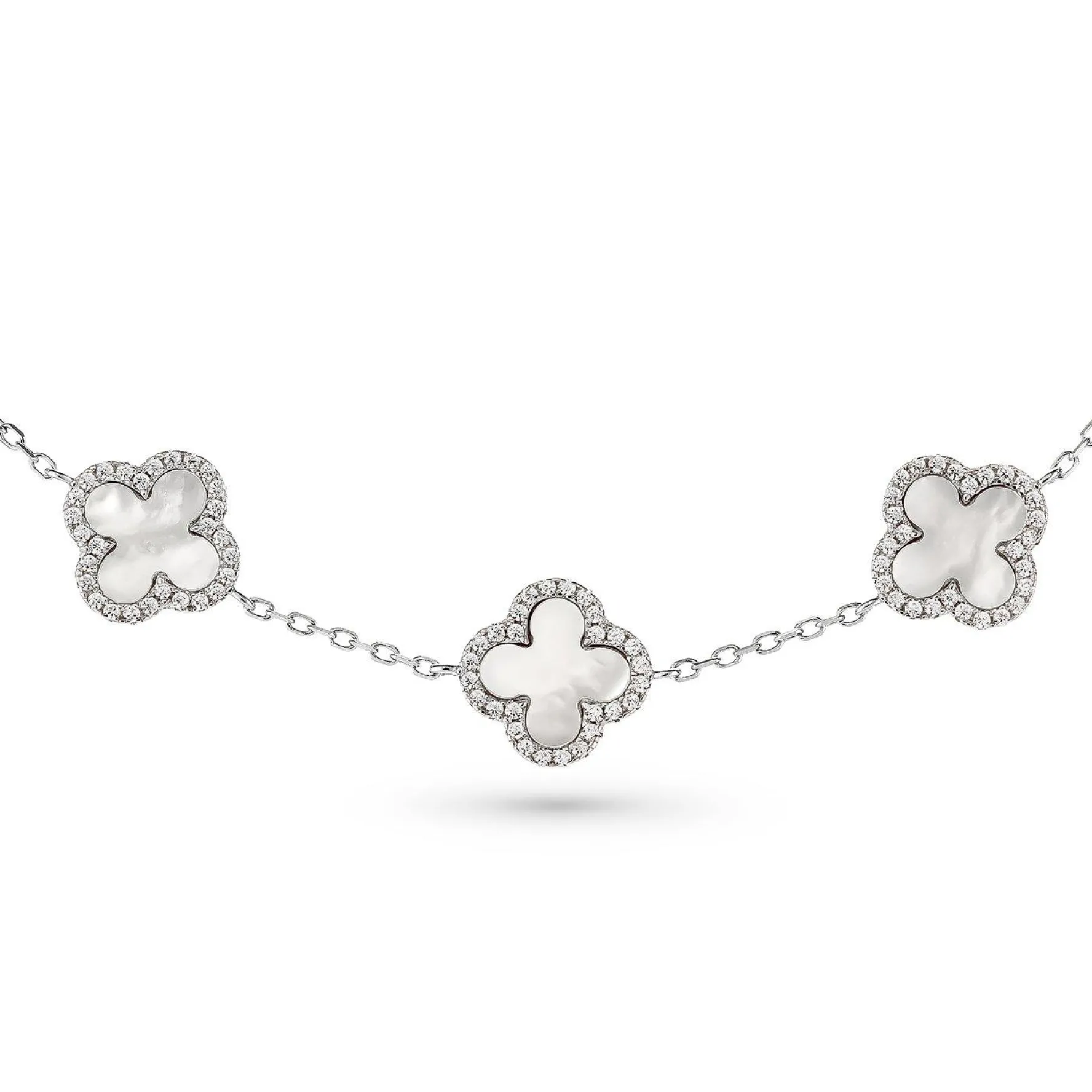 Beaverbrooks Silver Cubic Zirconia and Mother of Pearl Clover Bracelet