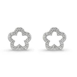 Beaverbrooks Silver Cubic Zirconia Flower Stud Earrings