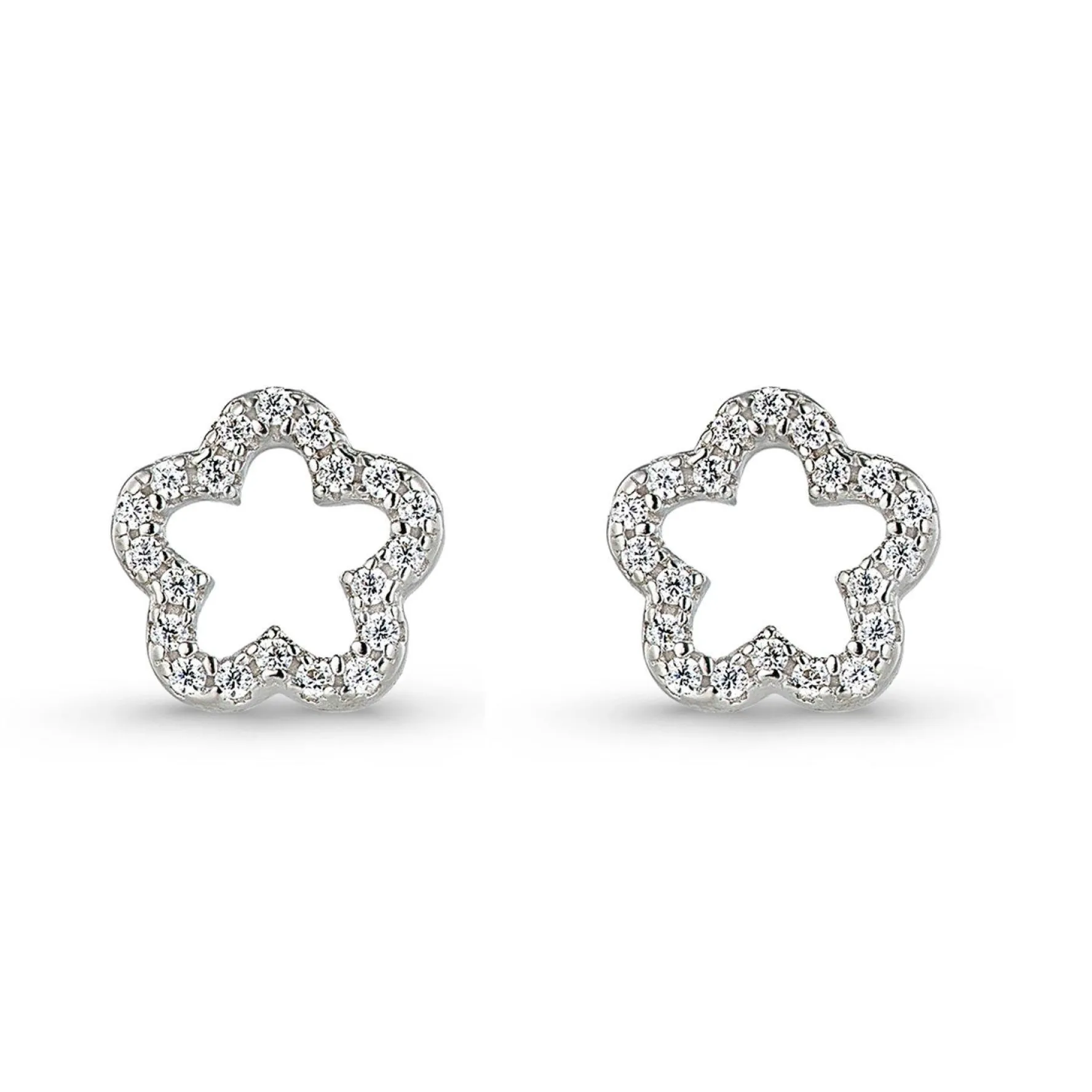 Beaverbrooks Silver Cubic Zirconia Flower Stud Earrings