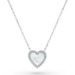 Beaverbrooks Silver Cubic Zirconia Mother of Pearl Heart Necklace